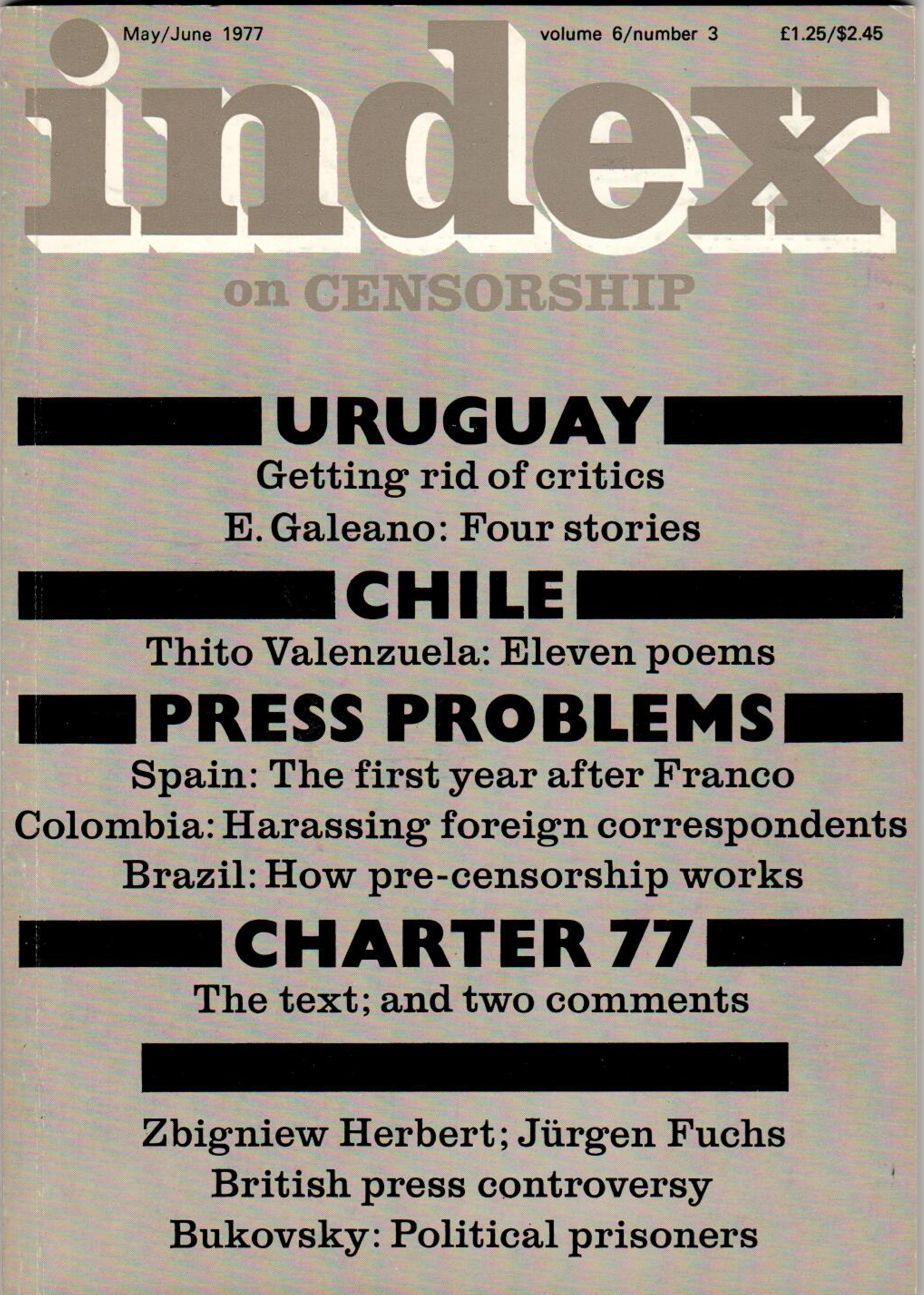 Uruguay: Getting rid of critics, the May 1977 issue of Index on Censorship magazine