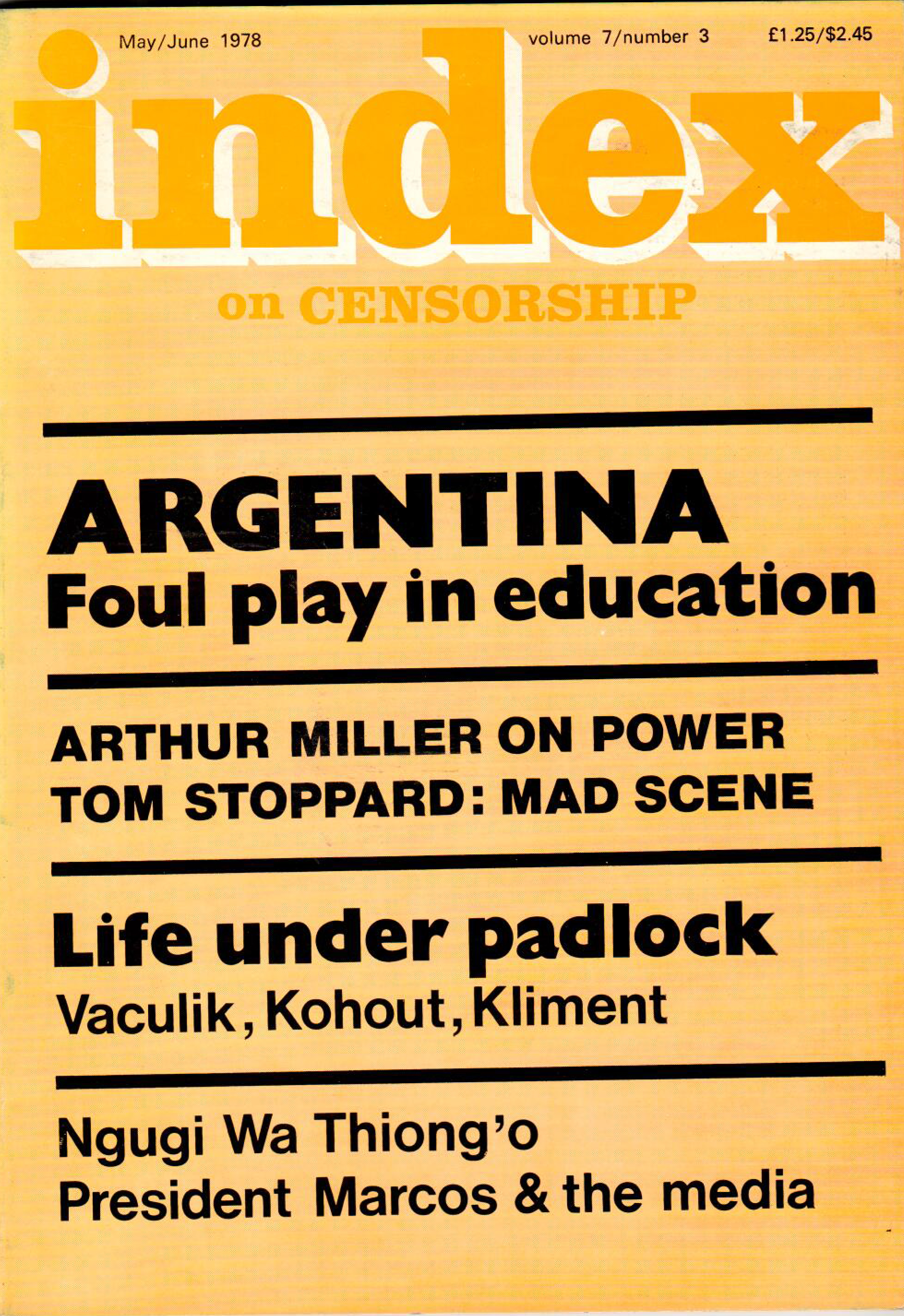 Argentina: Foul play in education, the May 1978 issue of Index on Censorship magazine