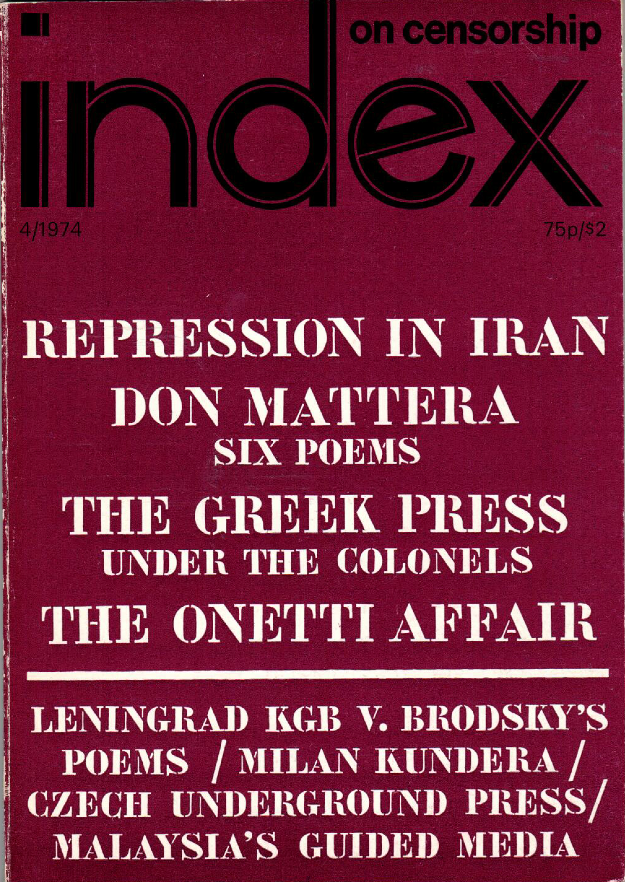 Repression in Iran , the Winter 1974 issue of Index on Censorship magazine