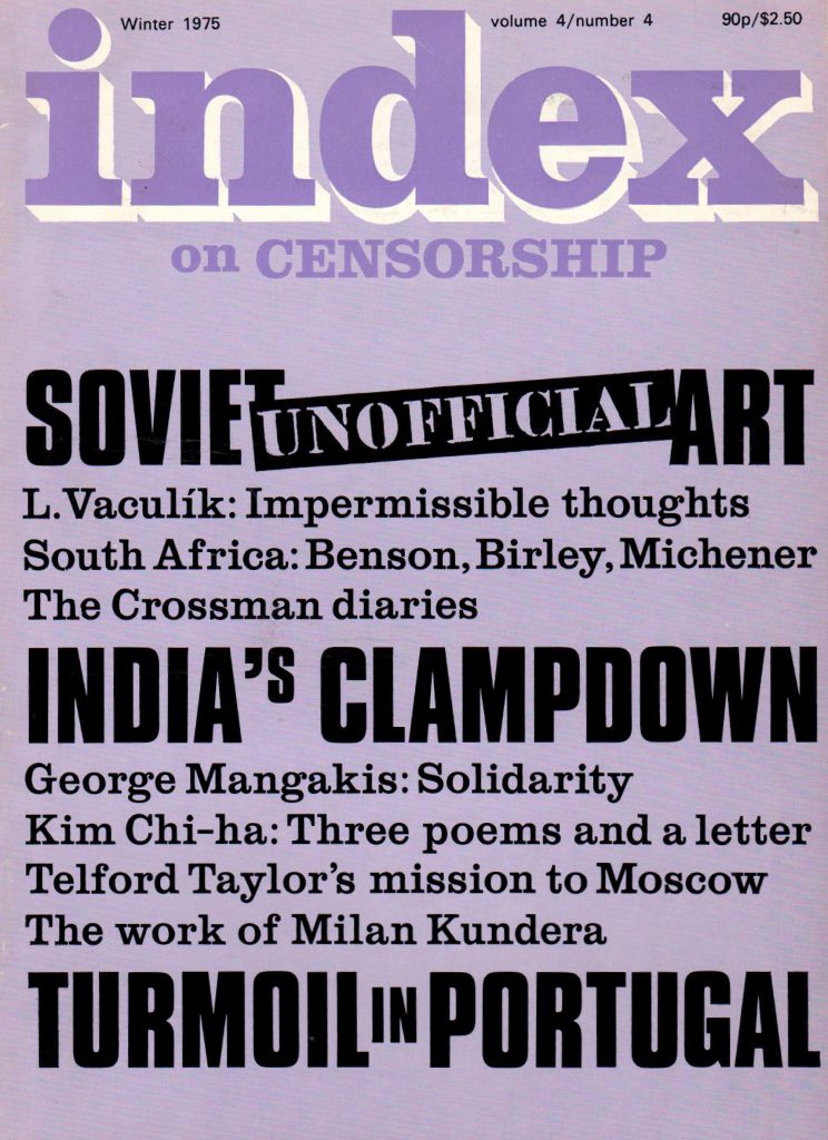 Soviet "unofficial" art, the Winter 1975 issue of Index on Censorship magazine