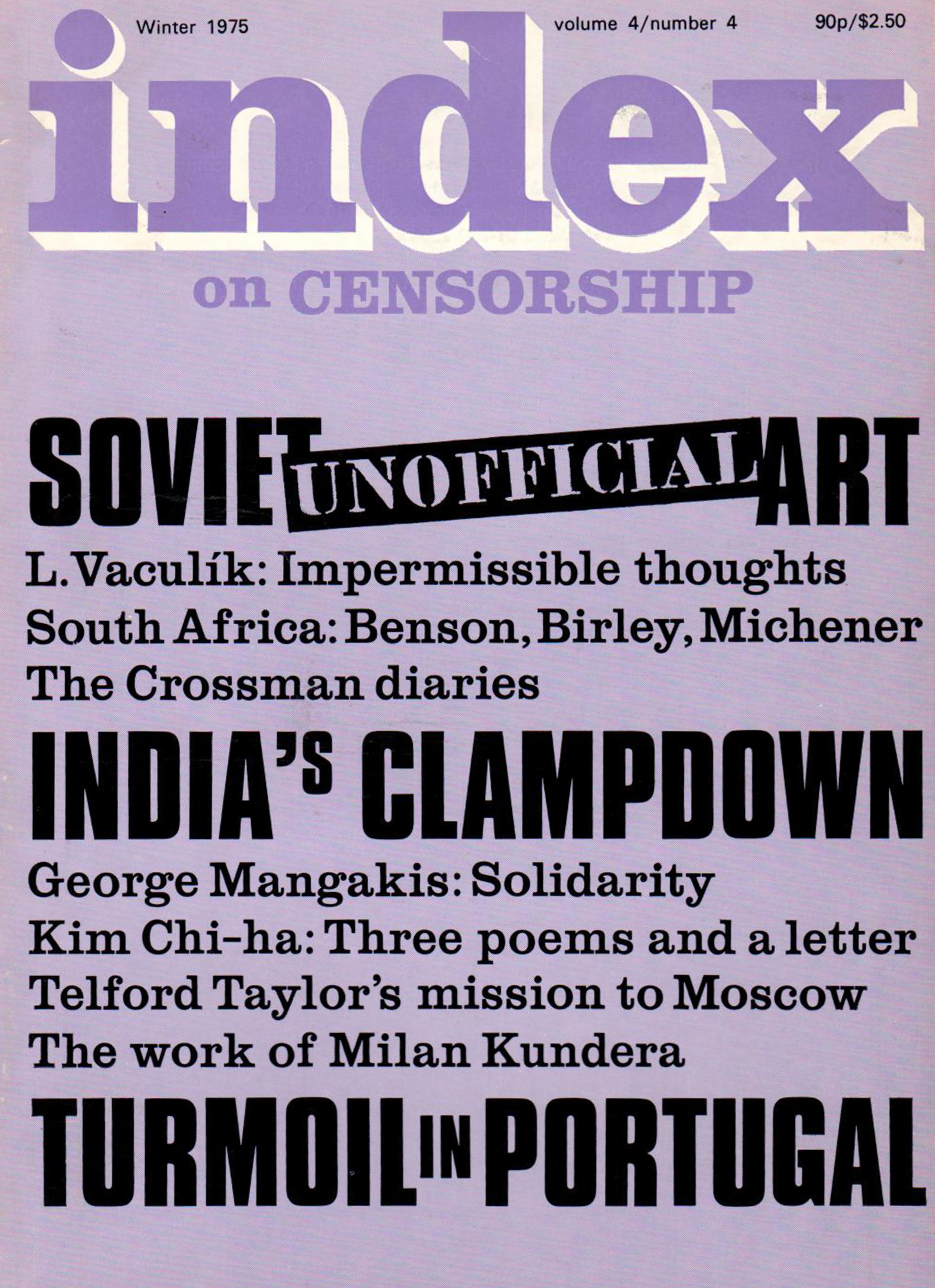 Soviet "unofficial" art, the Winter 1975 issue of Index on Censorship magazine
