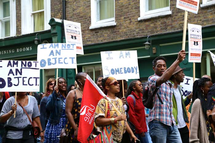 Protest against Exhibit B at the Barbican