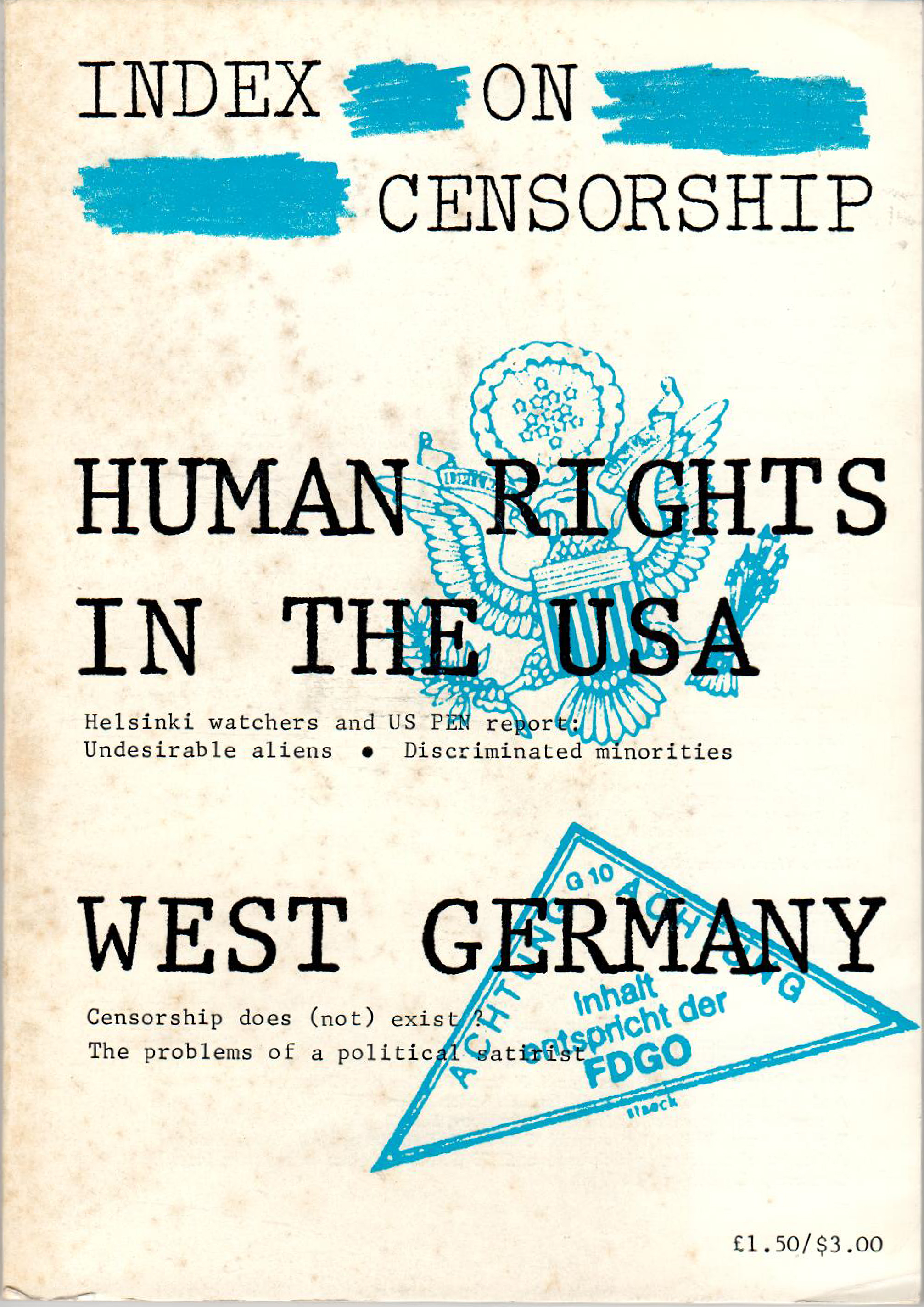 Human rights in the USA, the October 1980 issue of Index on Censorship magazine
