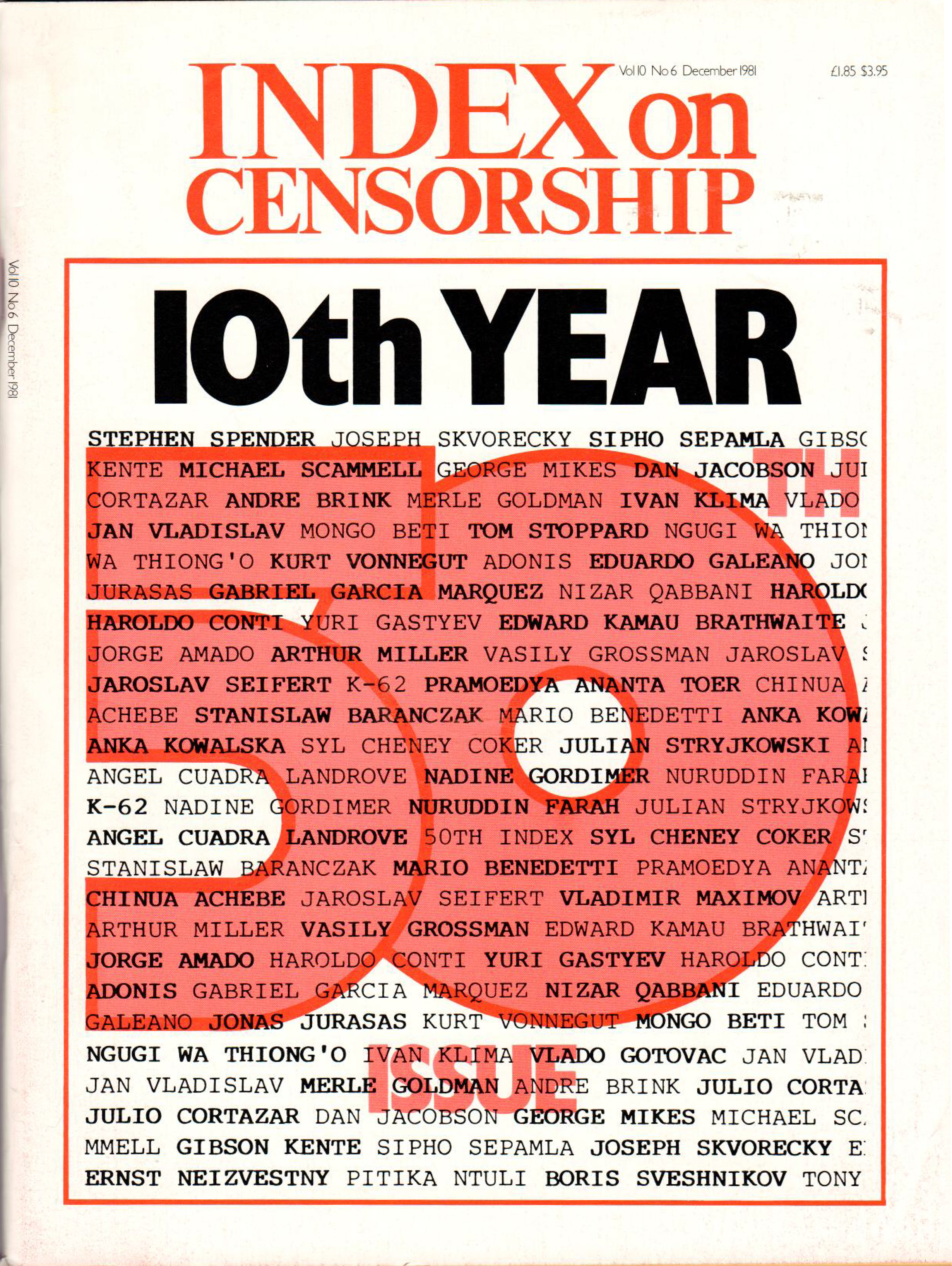 10th year, the December 1981 issue of Index on Censorship magazine
