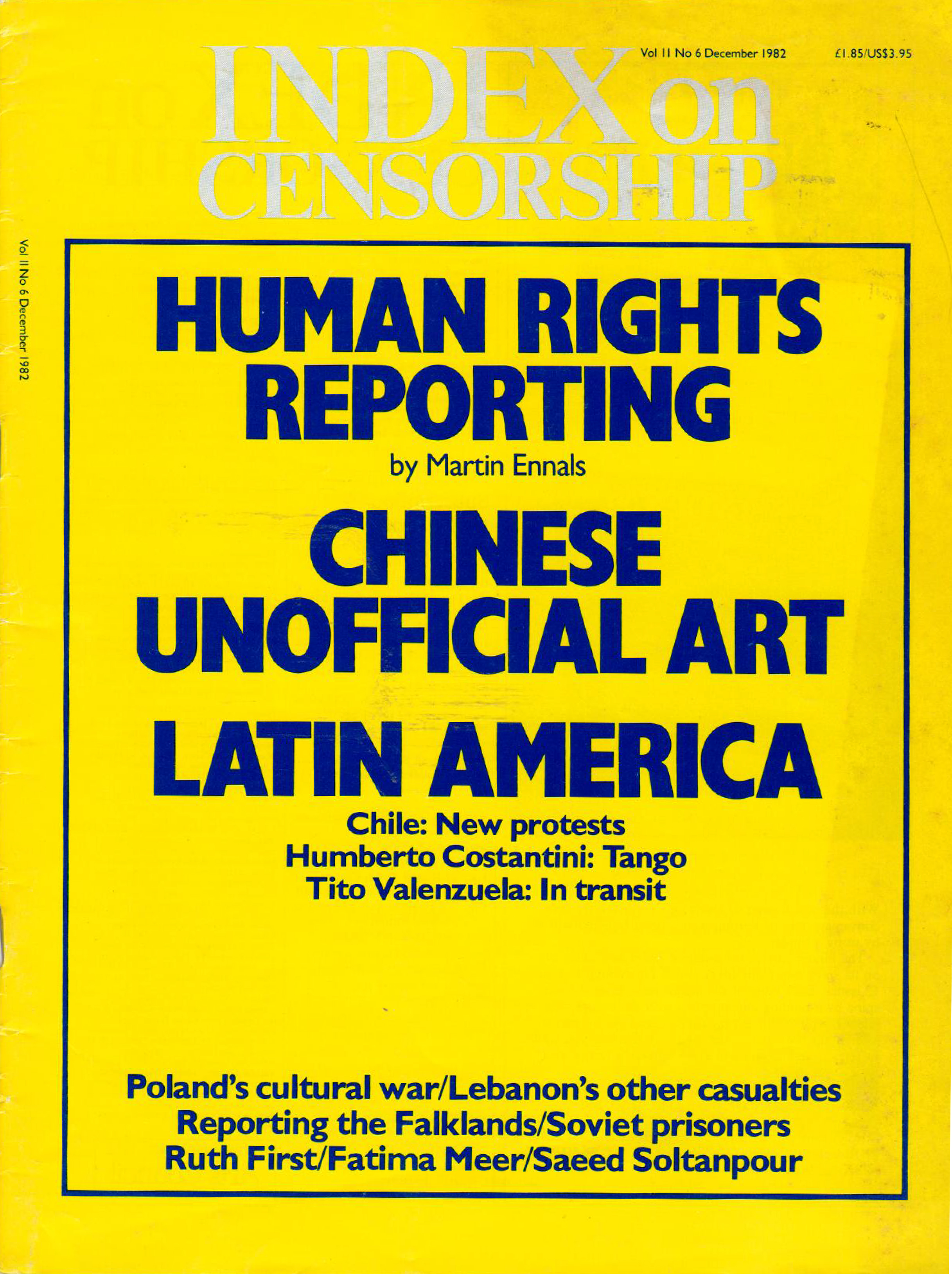 Human rights reporting, the December 1982 issue of Index on Censorship magazine