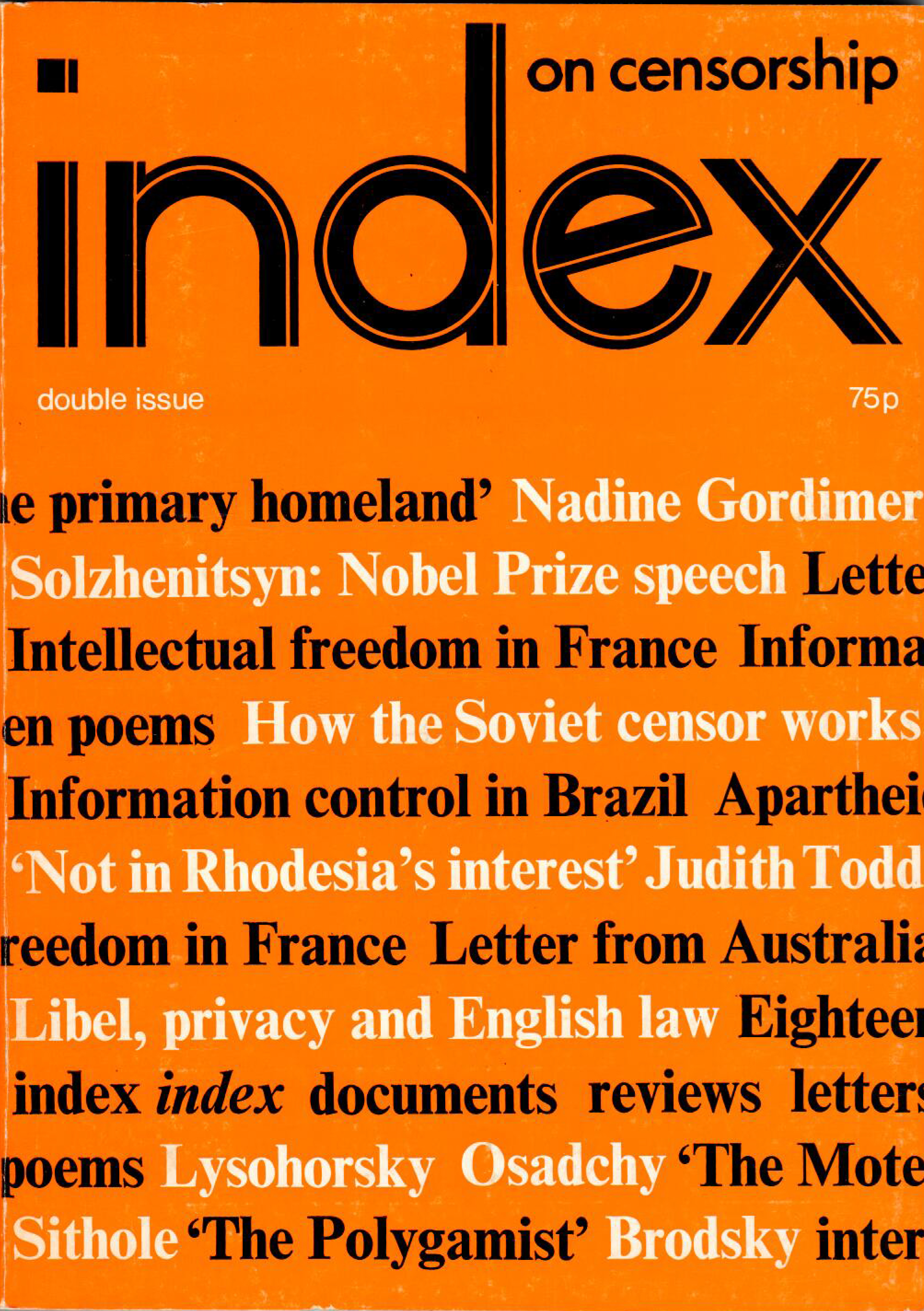 The primary homeland the Autumn/Winter 1972 issue of Index on Censorship magazine