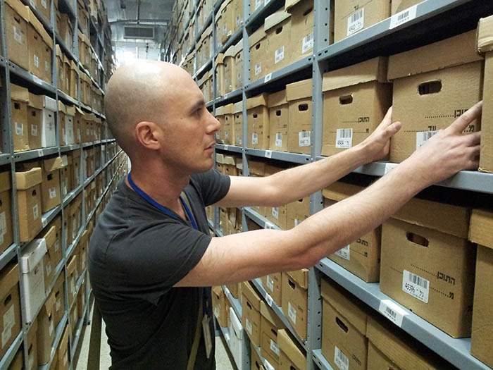 David Sheen at Israel’s State Archives in Jerusalem (Credit: Rotem Malenky)