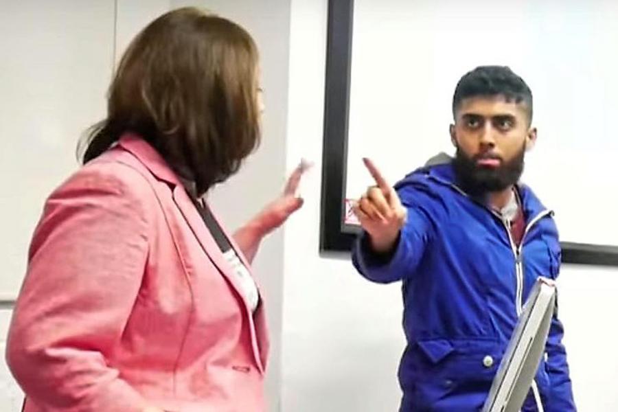 Human-rights campaigner Maryam Namazie is heckled by a student at Goldsmiths, University of London