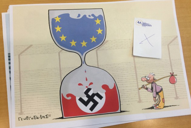 Dimitris Georgopalis' editorial cartoon removed from a European Parliament exhibition. Credit: Stelios Kouloglou, MEP