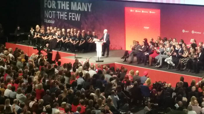 Jeremy Corbyn speaks at Labour Party conference in Brighton in 2017. Credit: DaveLevy/Flickr