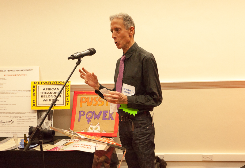 Peter Tatchell discusses the importance of the right to protest. (Photo: Sean Gallagher / Index on Censorship)