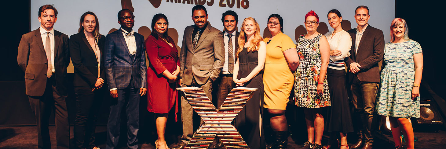 2018 Campaigning Award sponsor Doughty Street Chambers barrister and 2018 Freedom of Expression Awards judge Tim Moloney QC; Cheryll Simpson, UK bureau chief of Vice News; 2018 Digital Activism Fellow Guy Muyembe of the Digital Activism Award-winning Habari RDC; 2018 Freedom of Expression Journalism Award-winner and 2018 Journalism Fellow Honduran investigative journalist Wendy Funes; Ahmad Abdallah and Mohamed Sameh of the 2018 Campaigning Award-winning Egyptian Commission for Rights and Freedoms; Index on Censorship CEO Jodie Ginsberg; Christel Dahlskjaer of Digital Activism Award sponsor Private Internet Access; Tech evangelist Dr. Sue Black; Yana Peel, CEO of the Serpentine Galleries; Ziyad Marar, Global Publishing Director SAGE Publishing; Stand-up poet Kate Fox, host of the 2018 Index on Censorship Freedom of Expression Awards (Photo: Elina Kansikas for Index on Censorship)