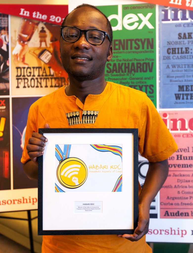 Congolese digital activist Guy Muyembe of 2018 Freedom of Expression Digital Activism Award-winning Habari RDC (Photo: Index on Censorship)