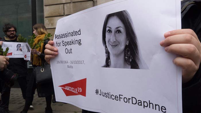 Protesters marked the six-month anniversary Daphne Caruana Galizia's murder. (Photo: Lauren Brown for Index on Censorship)