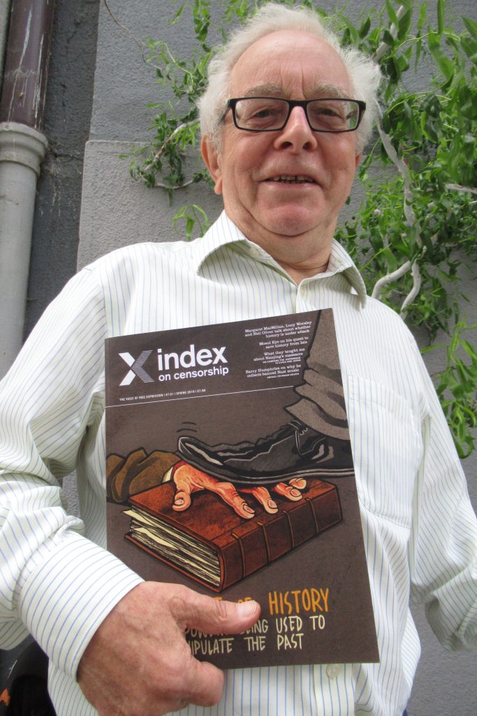 2018 winner of the George Theiner Award David Short with a copy of Index on Censorship magazine
