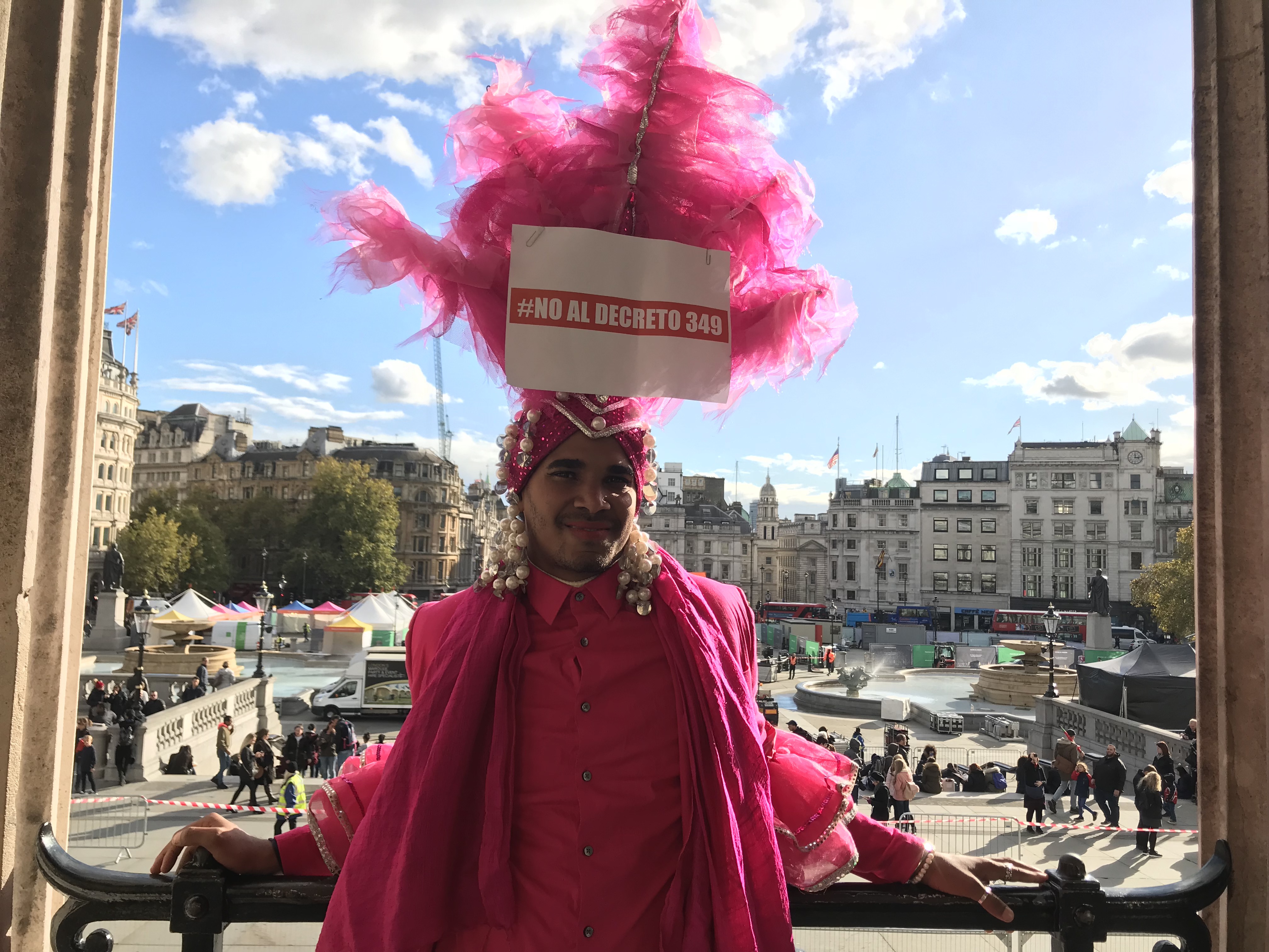 Cuban artist protests Decree 349 as Miss Bienal in Trafalgar Square