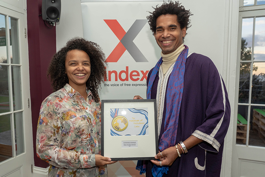 The Cuban artists behind the Musuem of Dissidence received their 2018 Freedom of Expression Award at Metal Southend. (Photo: Pixalvision for Index on Censorship)