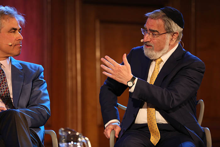 Jonathan Haidt and Rabbi Lord Sacks at The Battle Over Free Speech. Credit: Intelligence Squared