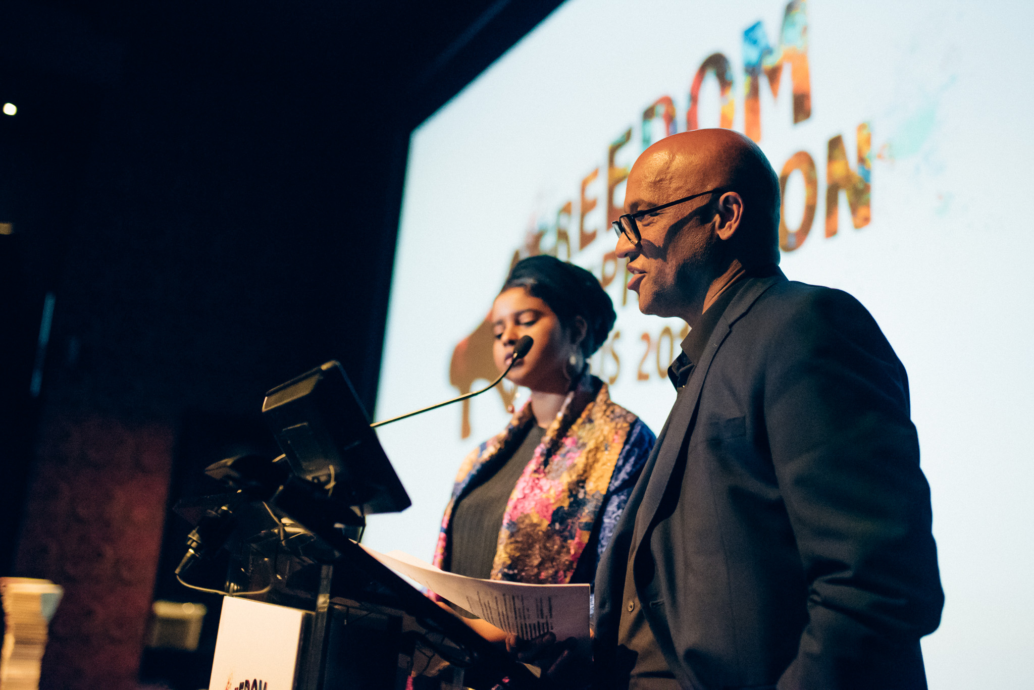 Momtaza Mehri, Young People’s Laureate for London and Mark Sealy, Director of Autograph Gallery. (Photo: Elina Kansikas for Index on Censorship)