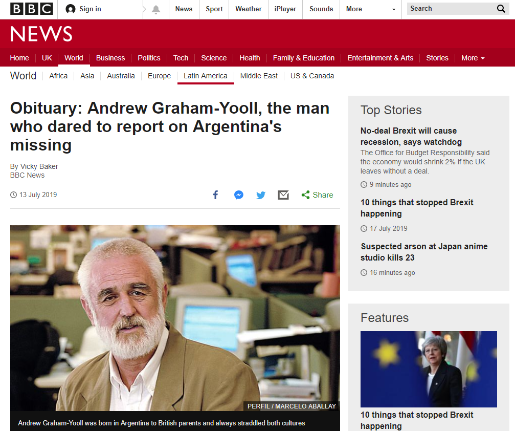 Andrew Graham-Yooll, the man who dared to report on Argentina’s missing (BBC)
