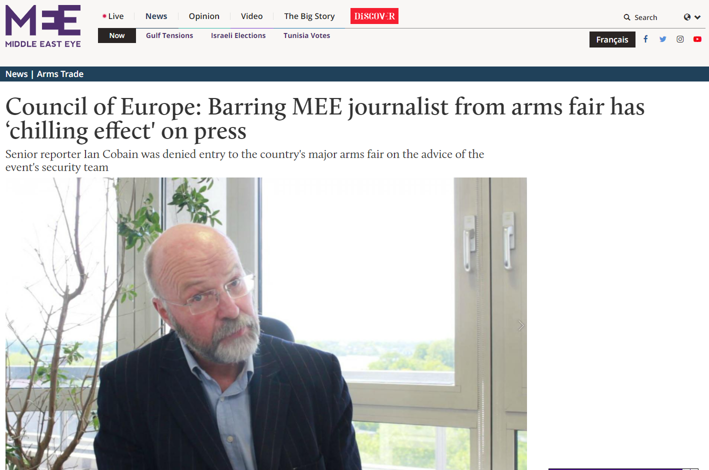 Council of Europe: Barring MEE journalist from arms fair has ‘chilling effect’ on press (Middle East Eye)