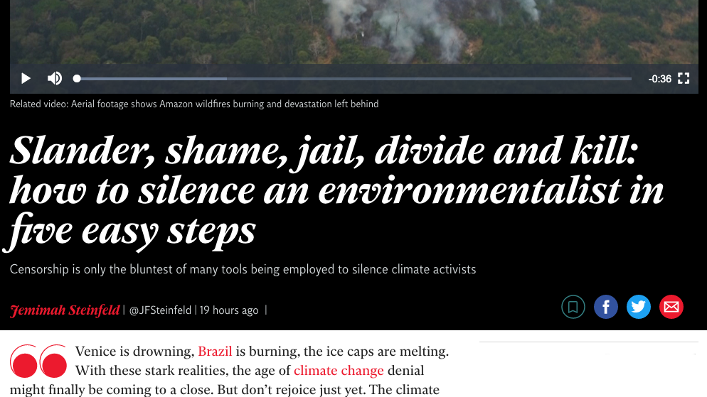 Slander, shame, jail, divide and kill: how to silence an environmentalist in five easy steps (Independent)
