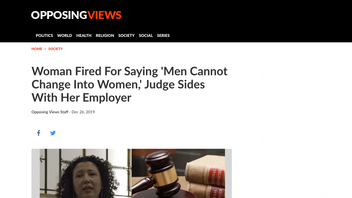 Woman Fired For Saying ‘Men Cannot Change Into Women,’ Judge Sides With Her Employer (Opposing Views)