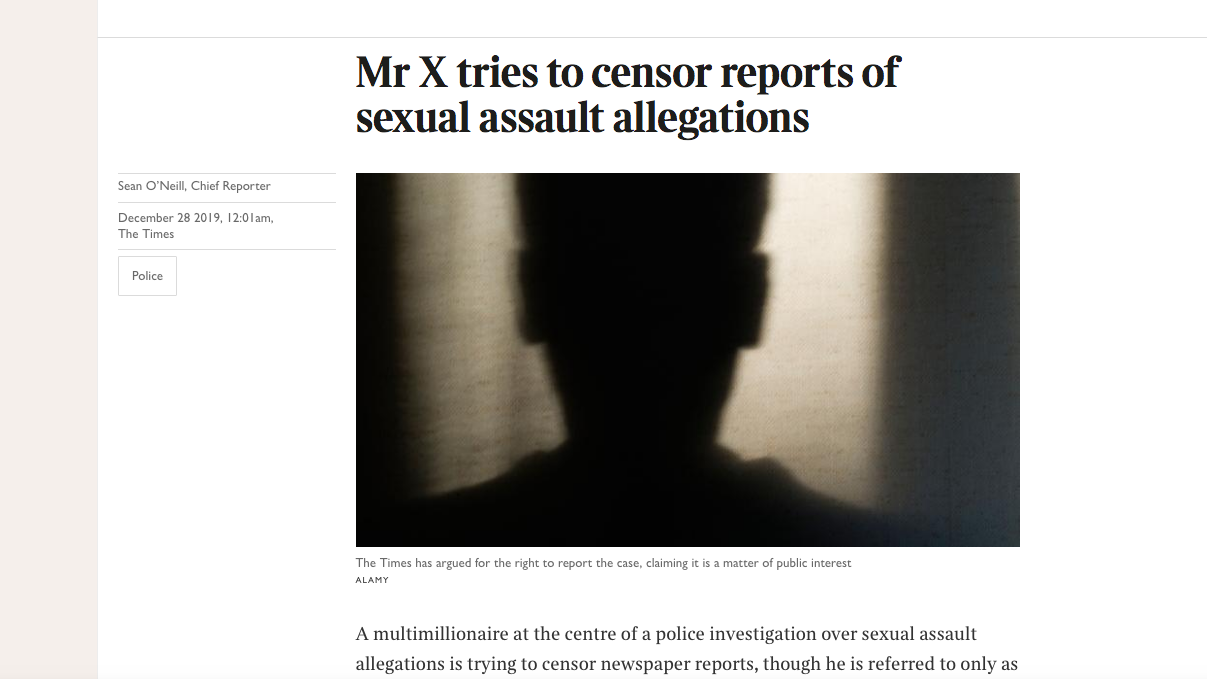 Mr X tries to censor reports of sexual assault allegations (The Times)