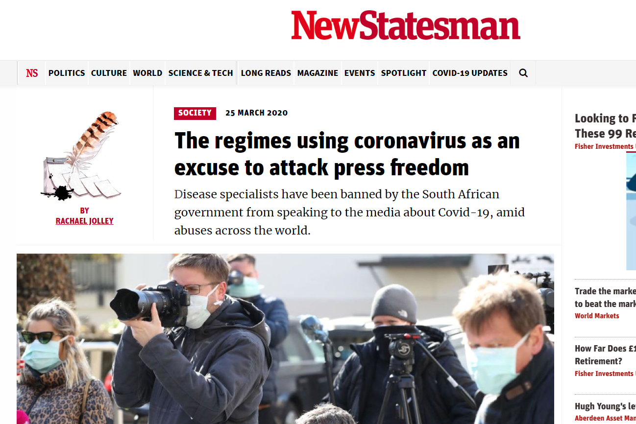 The regimes using coronavirus as an excuse to attack press freedom (New Statesman)