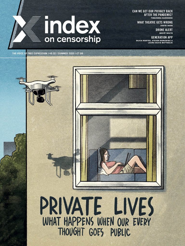 The spring 2020 Index on Censorship magazine podcast with Mary Ellen Klas, Moa Petersén and Noelle Mateer discusses surveillance in China, the Swedish trend to put microchips under the skin and the worsening media environment in the USA as a result of coronavirus