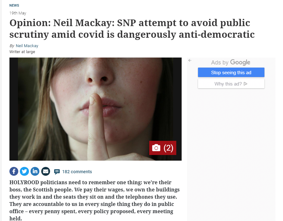 SNP attempt to avoid public scrutiny amid covid is dangerously anti-democratic (The Herald)
