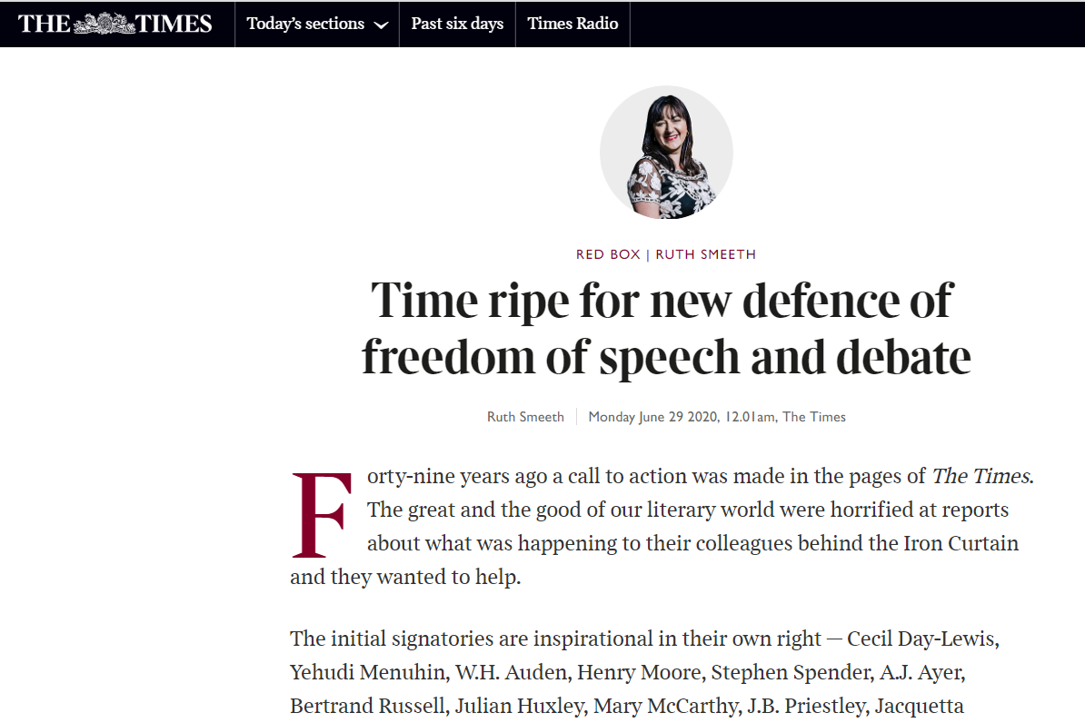 Time ripe for new defence of freedom of speech and debate (The Times)