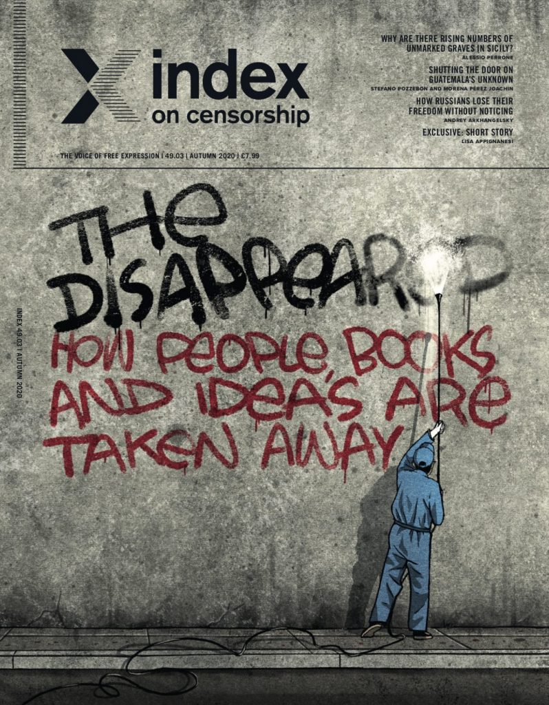 The autumn 2020 podcast covers the theme of the Disappeared: How people, books and ideas are taken away, with Oliver Farry and Michella Oré
