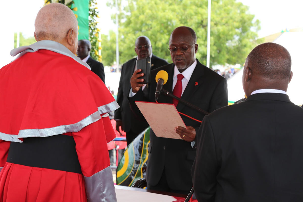 The swearing in of John Magufuli in 2015