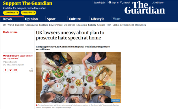 UK lawyers uneasy about plan to prosecute hate speech at home (The Guardian)