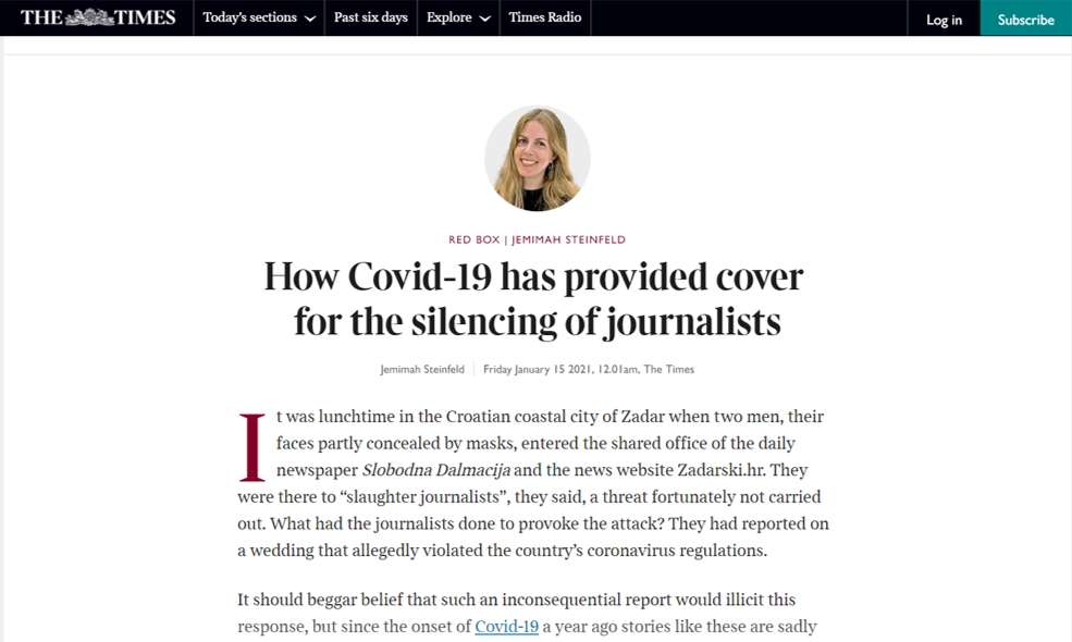 How Covid-19 has provided cover for the silencing of journalists (The Times)