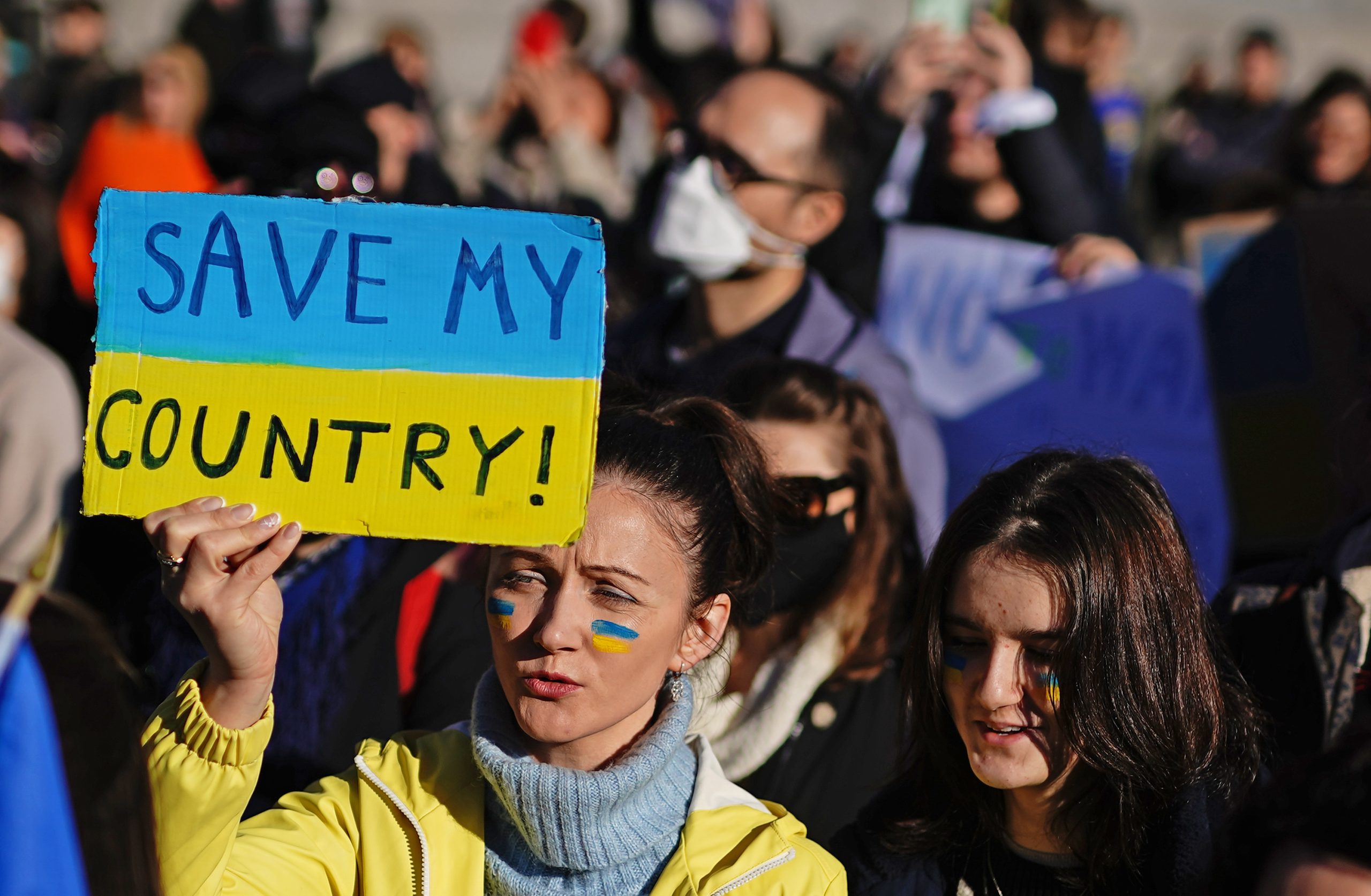 A protest in London against the invasion of Ukraine, February 2022. Credit: Aaron Chown/PA