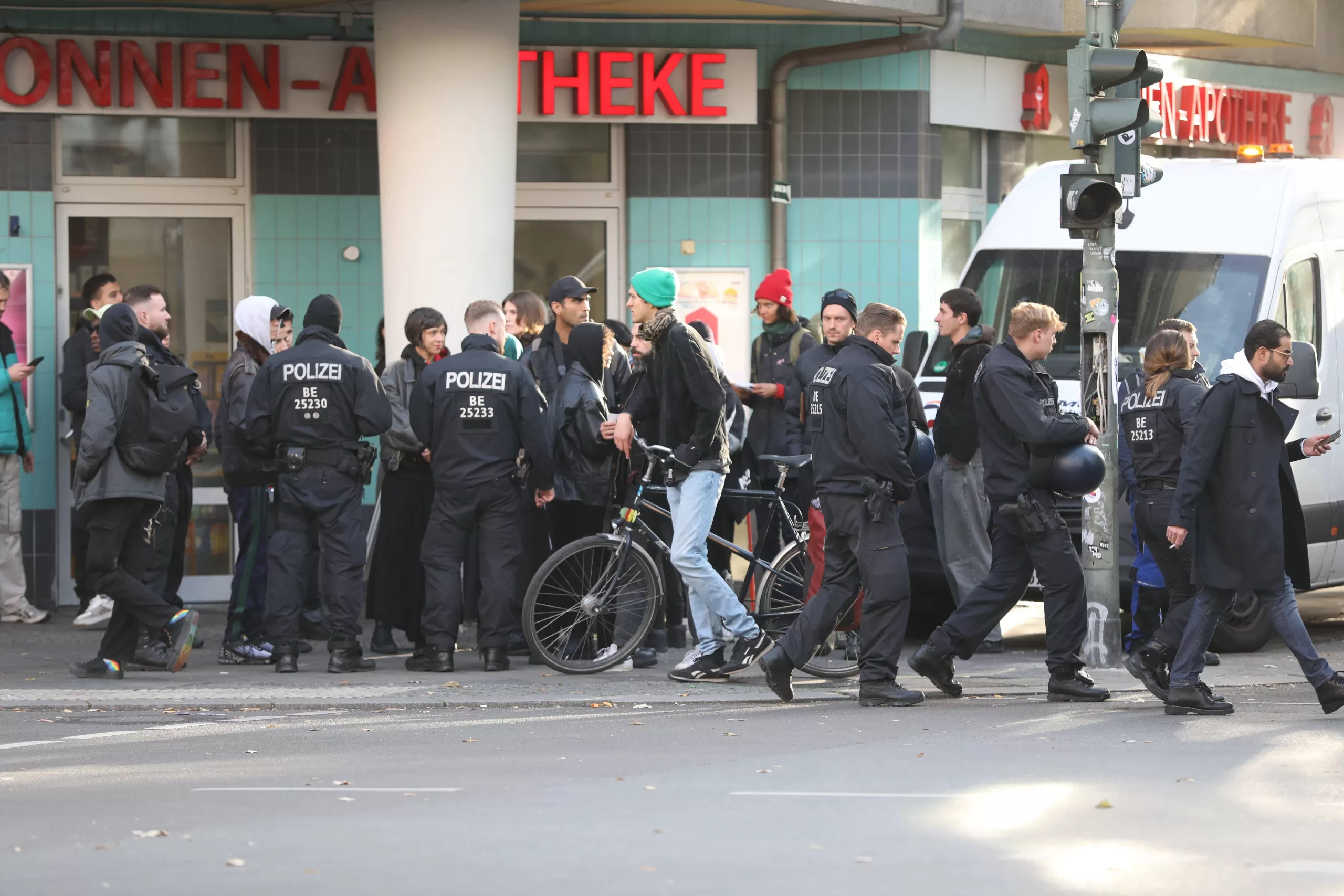 Police at a banned pro-Palestine demo in Berlin, 18 October 2023. Credit: Imago/Alamy Live News