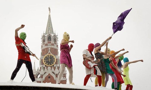 Feminist punk group protest against Putin in Moscow’s central cathedral